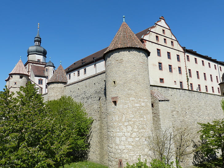 Würzburg, Bayern, schweiziska franc, fästning, slott, fast, Marienberg