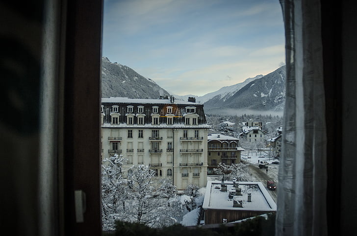 montagna, finestra, vista, Chamonix, Francia