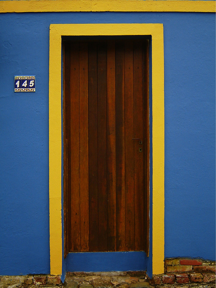 pintu, biru, kuning, arsitektur