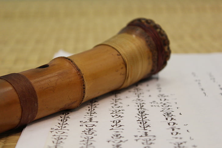 Японський флейта, характер, бамбукові, мат, музика, інструмент, латунь