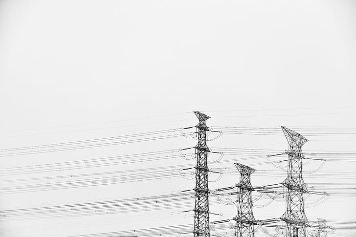 fotos, tres, utilitat, Pol, línia elèctrica, cables, electricitat