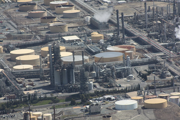 refinery, oil, aerial, natural gas, gasoline, aerial view