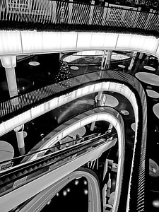 フランクフルト, myzeil, 階段, アーキテクチャ, ドイツのフランクフルト ・ アム ・ マイン, 黒と白