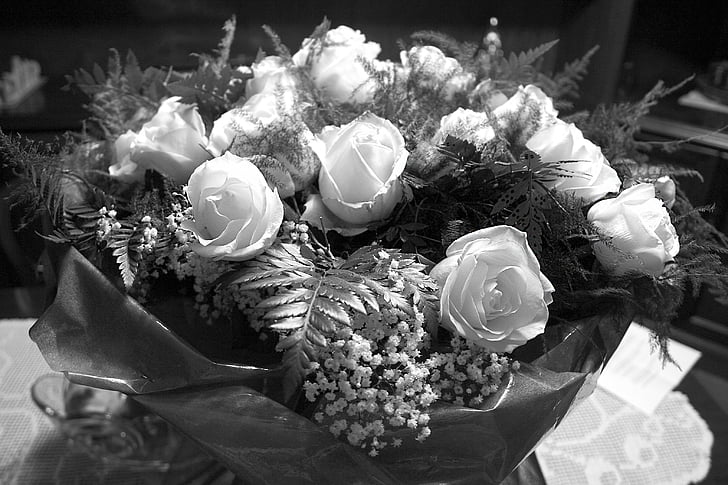 flowers, roses, bunch, floral, nature, white, romantic