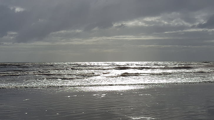 Playa, sol, gris, cielo, agua, mar, Océano