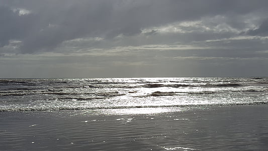 beach, sun, grey, sky, water, sea, ocean