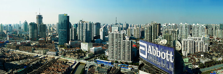 panoràmica, Xangai, gran ciutat, Xina, edifici, gratacels, horitzó