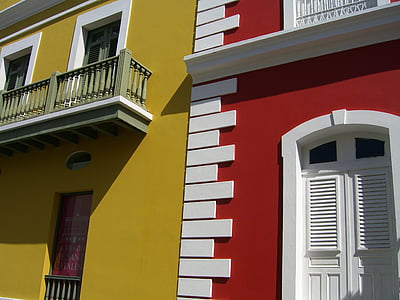 Porto Rico, velha de san juan, arquitetura, portas, Windows, velho, edifícios