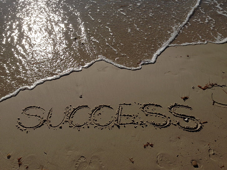 success, sand, sea, beach, writing, lettes, words