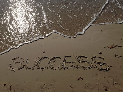 성공, 모래, 바다, 비치, 쓰기, lettes, 단어