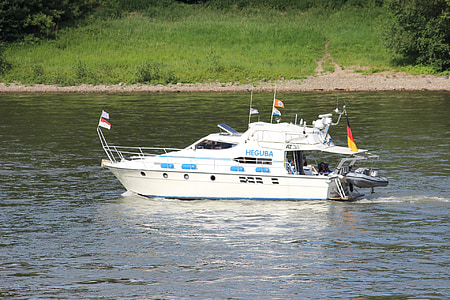 船舶, 启动, 摩托艇, 莱茵河, 水, 河, 假日