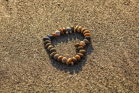 hjerte, rhinestones, sand, stranden, hav, hjerte form, kjærlighet