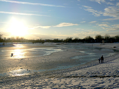 zamrzlé jezero, Zimní, sníh, chlad, LED, sezóny, mráz