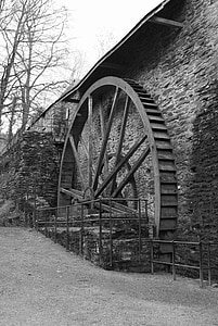 waterwheel, mill, old, watermill, architecture, stone, building