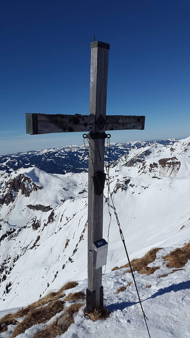 schochen, Summit cross, toppmötet, Vintersport, vinter, snö, Alpin