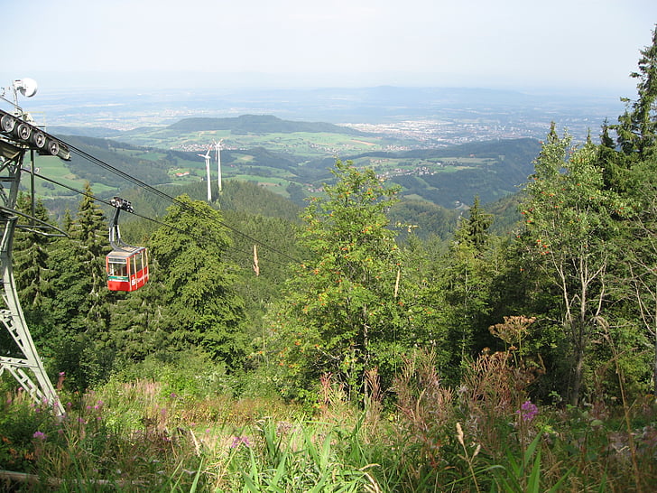 Gondola, gore in doline, krajine, Black forest, poletje, gorska železnica, potniški promet