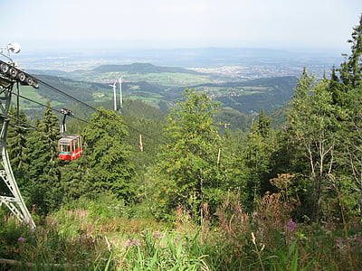 gondola, mountain and valley, landscape, black forest, summer, mountain railway, passenger transport