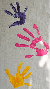 boja, boja, prst, dlan, ruke, djeca, ispis