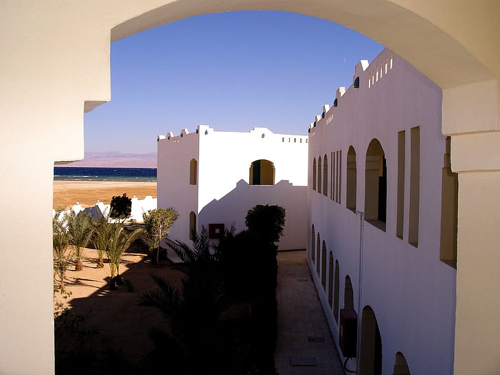 Sinai, Hotel, Egypten, hvide vægge, arkitektur, er, havet