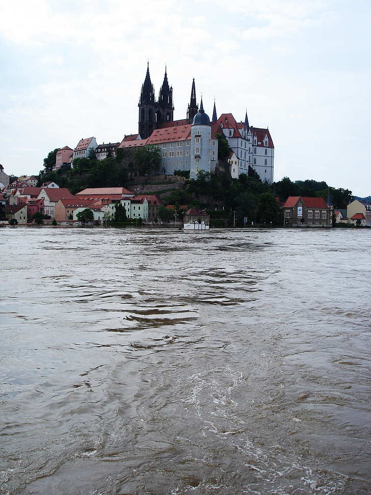 acqua alta, Meissen, Elbe, inondazione, corrente, Racing, tempo piovoso