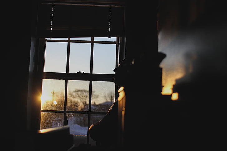 Foto, silhuett, sash, vinduet, dagtid, solnedgang, soloppgang