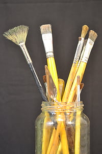 brushes, painting, art, artist, wall, frame, street art