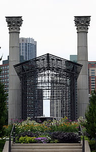 Chicago, Millennium park, Lurie, schodiště, pilíře, vchod, květiny