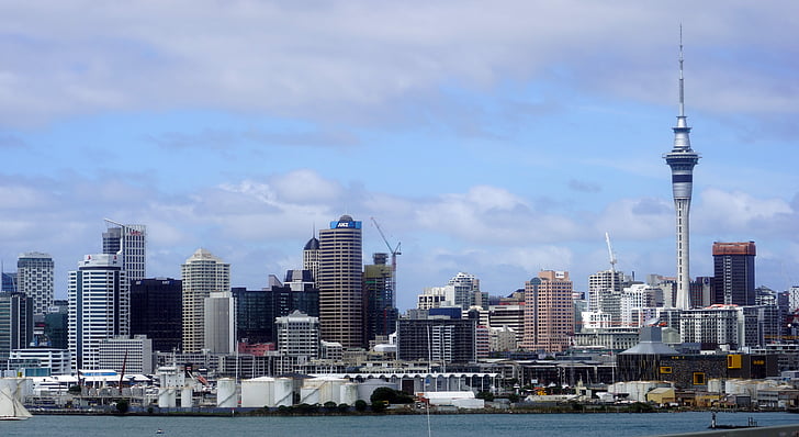 Auckland, orizontul, Noua Zeelandă, zgârie-nori, port, Sky tower, arhitectura