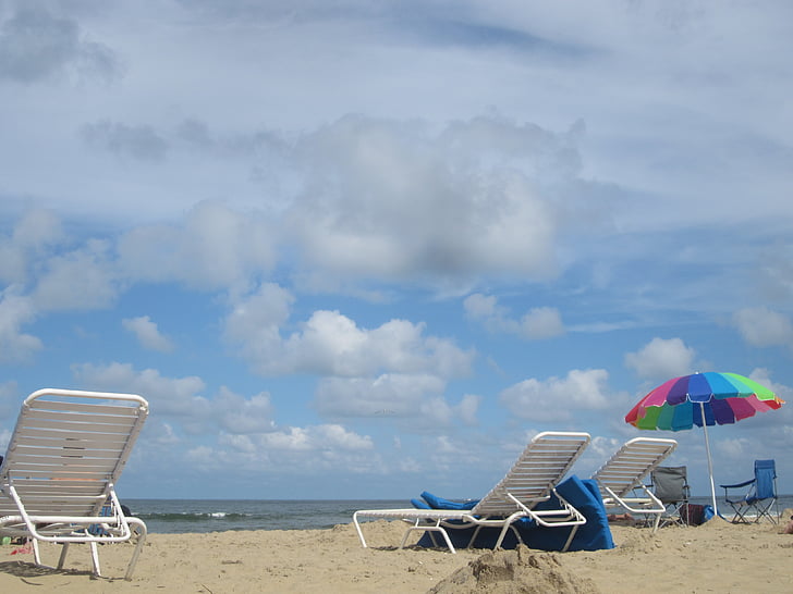 Pantai, awan, bersantai, relaksasi, pasir, musim panas, langit