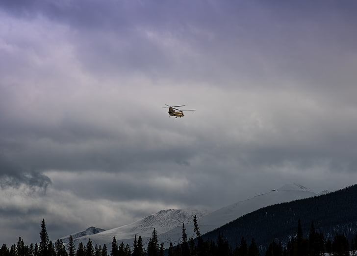 Chinook, blanc, núvols, diürna, núvol, muntanya, helicòpter