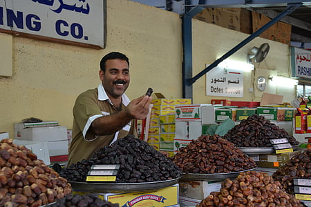 Dubai, Vismarkt, groenten planten, datums, trots, gastvrijheid