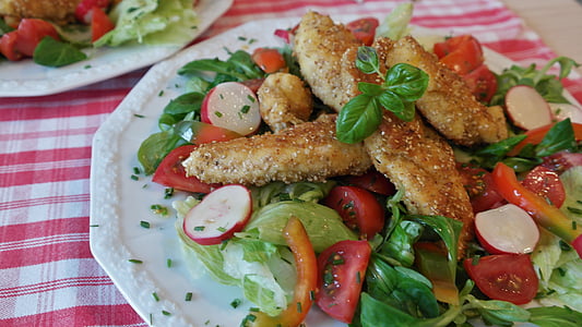 chicken breast, chicken, salad, food, healthy meal, low-calorie, tomato