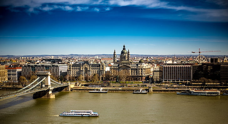 Budapest, Ungarn, Donau, Chain bridge, arkitektur, floden, bygningens ydre