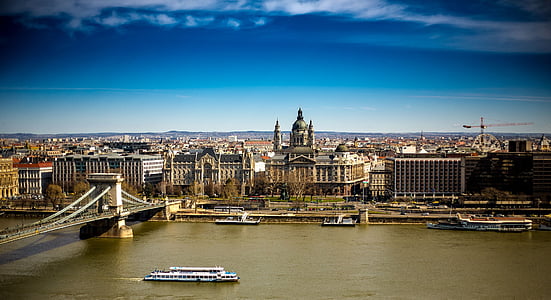 Budapešť, Maďarsko, Dunaj, Řetězový most, Architektura, řeka, Exteriér budovy