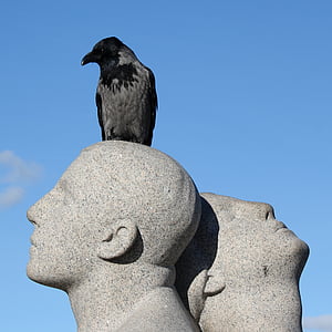 Norge, Oslo, Vigeland park, skulptur, Park, Crow, fugl