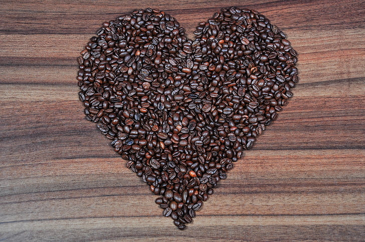 café, granos de café, Fotos de café, corazón, corazón de café, amor, imagen de café
