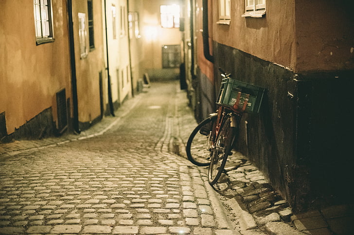 rudos spalvos, Prieškambario, akmenimis, dviratis, dviratis, gatvė, dėžė