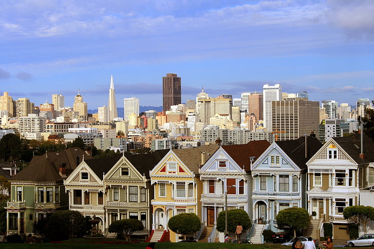 Сан Франциско, квартал, град, градски пейзаж, улица, домове, архитектура