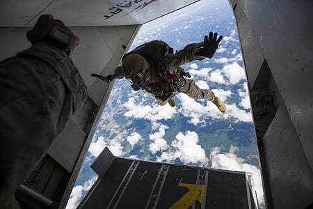 skydiving, jump, marine, helicopter, falling, parachuting, military