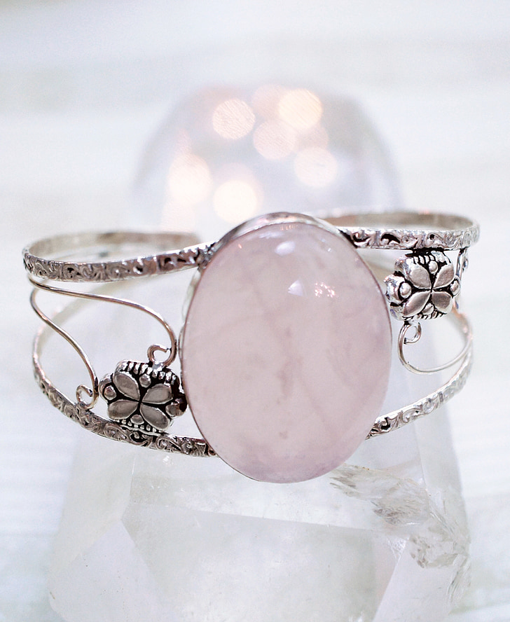 joias, quartzo rosa, -de-rosa, manguito, pedra, pulseira, gem