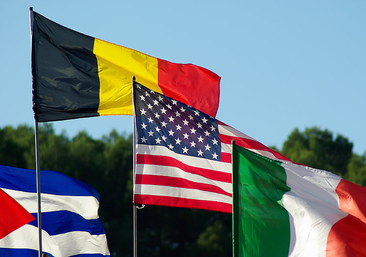 zászlók, belga lobogó, ír zászló, amerikai zászló