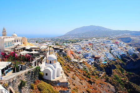 santorini, caldera, cliff, greece, sea, greek, island