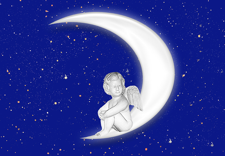 Anděl, obrázek, měsíc, obloha, všechny, Kosmos, prostor