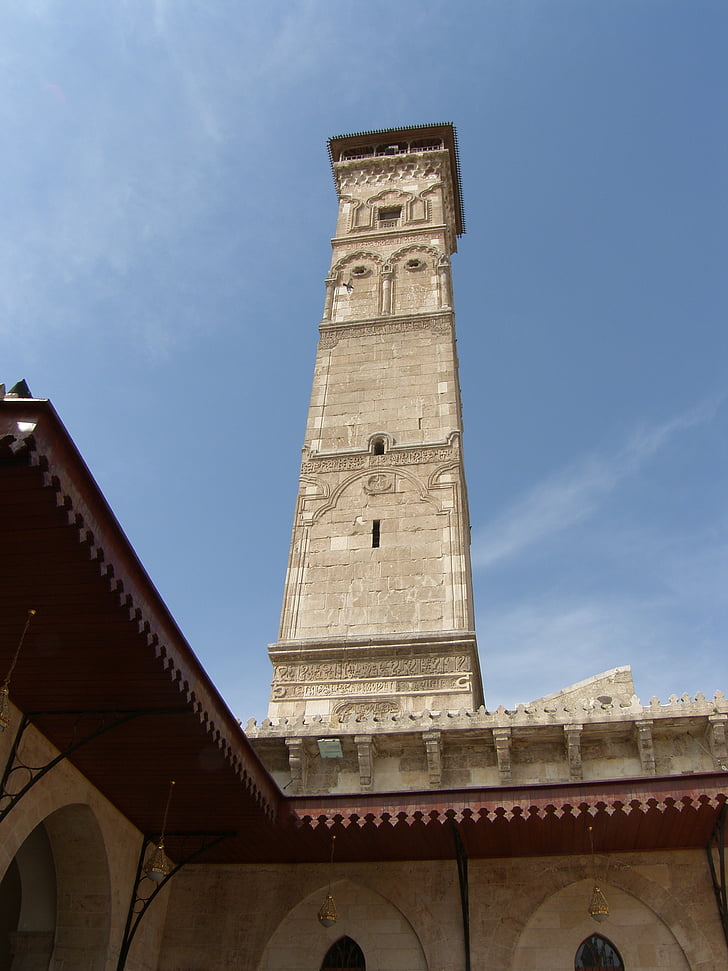 Aleppo, Syrien, moskén, Minaret