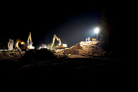 night construction site, site, construction work, night work, illuminated, at night, construction workers
