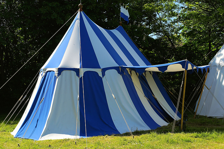 палатка, ritterzelt, синьо-бяла, шарени, лесно, вятър ветропоказател, ливада