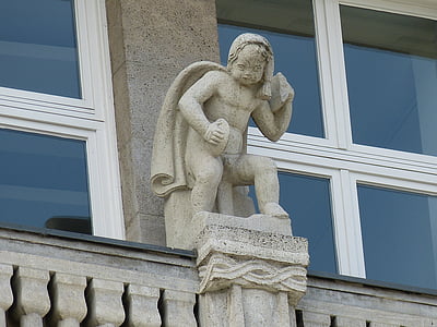 hamburg, hanseatic city, window, sand stone, sculpture, figure, boy