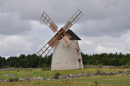 szélmalom, malom, Gotland, tájak, építészet, történelem