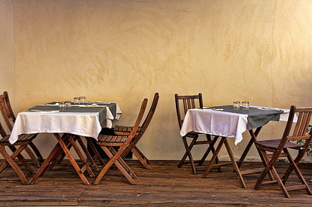 france, provence, bistro, dining tables, chairs, wall, mediterranean