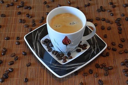 kaffebønner, kaffe, drikken, koffein, aroma, brun, en kop kaffe